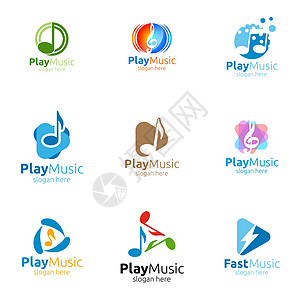 配有笔记和播放概念的音乐Logo频率歌手工作室玩家嗓音唱歌媒体商业标识技术图片