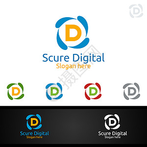 数字营销财务顾问或投资矢量标志设计图标的安全数字字母 D互联网统计电影摄影软件视频网站电子商务公司商业图片