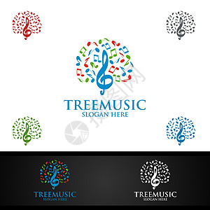 配有笔记和树概念的树木音乐Logo图片