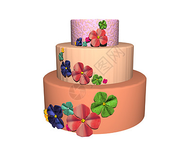 三层彩色装饰的结婚蛋糕绿色甜点红色塔蛋糕蓝色面团奶油图片