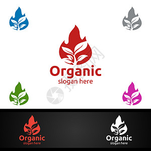 草药 生态 健康 瑜伽 食品或农场概念的天然和有机Logo消防设计模板图片