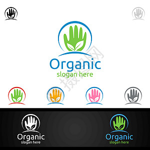 草药 生态 健康 瑜伽 食品或农场概念的自然和有机Logo手式设计模板水果环境花园蔬菜品牌生物疗法生物学食物生活图片
