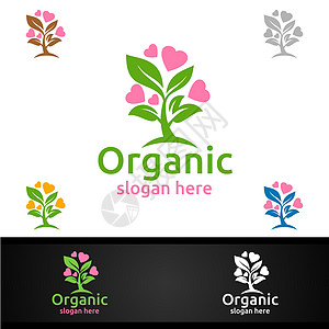 草药 生态 健康 瑜伽 食品或农场概念的自然和有机Logo爱设计模板芳香植物花园环境商业标志叶子食物树叶蔬菜图片