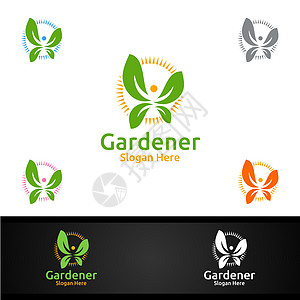 带有绿色花园环境或植物农业设计的Herb园艺人Logo 插图图片