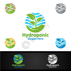 配有绿色花园环境或植物农业设计的手用水利园艺人Logo图片