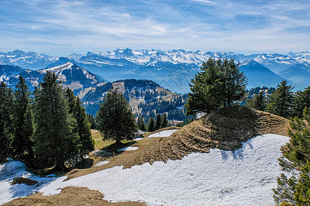 Rigi Kulm皇后里吉山首脑会议的全景反光架子地块高山地平线滑雪远足缆车观光海拔铁路图片