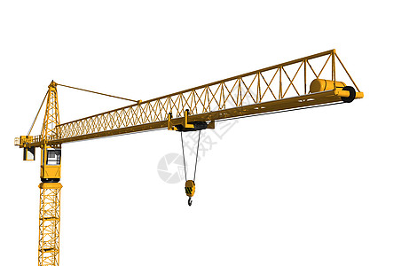 装有钢柱的黄色建筑工地起重机旋转负载旋转臂起重金属工具配重悬臂建造绳索图片