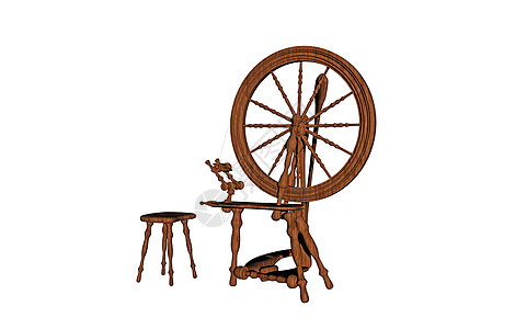 用于羊毛的老旧木制旋转车轮纺纱组织工艺纺车纺丝图片
