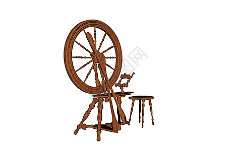 用于羊毛的老旧木制旋转车轮组织纺纱纺丝纺车工艺图片