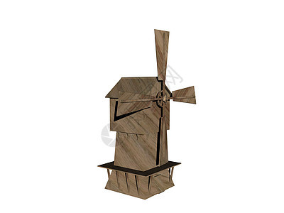 田里旧木制风车建筑风力翅膀坊主木头背景图片