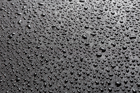 具有选择性聚焦的抽象平面黑色疏水表面宏观背景上的水滴张力空白坡度气泡墙纸灰色工业技术材料背景图片