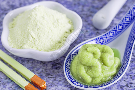 Wasabi 马铃薯香料粉末辣根勺子地面寿司绿色调味品图片