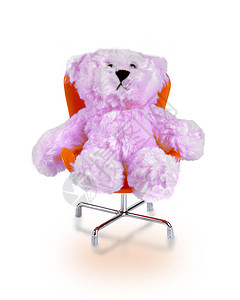 小粉红熊洋娃娃 坐在橙色椅子上的白后腹号图片