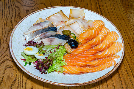 美味的海鱼零食午餐营养餐厅盐渍鲱鱼鱼片摄影海鲜盘子沙拉图片
