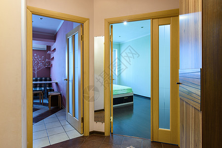 一室公寓的布局 从走廊可以看到通往厨房的门和一室公寓的房间图片