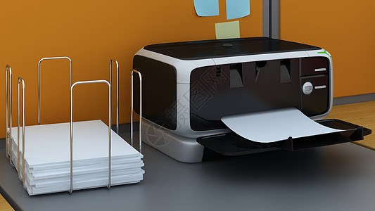 复印机或扫描机和普通白纸站 3D制式 桌子上隔开高清图片