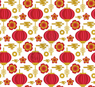 中国风红金无缝图案 重复纹理背景 它制作图案矢量金子蓝色黄色织物墙纸和服古董纺织品黑色艺术品图片