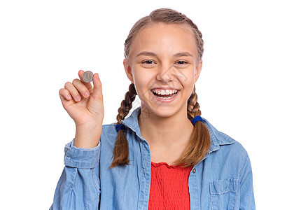 女童的情感和迹象孩子危机交换手指支付手势商业硬币现金青少年图片