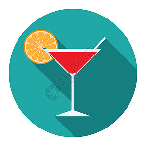 使用长阴影 孤立的鸡尾酒图标的现代矢量插图藤蔓食物饮料杯子餐厅液体瓶子热带派对橙子图片
