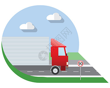 平面设计矢量图城市交通 运输货物的卡车 侧面视图图标货车商业白色工业盒子黑色车辆空白引擎插图图片