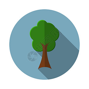 以长阴影显示树形图标的现代矢量图示木头叶子生态橡子荒野插图农业森林生长环境图片
