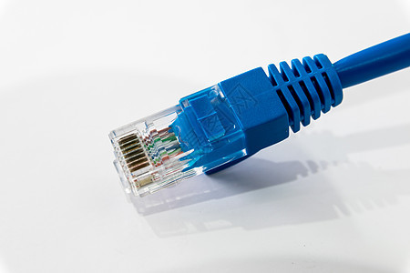 RJ45 Blue RJ45连接器 局域网和内通讯白色金属反射网络数据电脑宏观电线链接图片