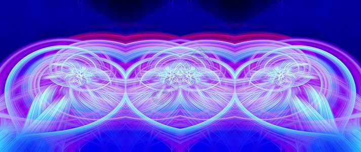美丽的抽象交织在一起的发光 3d 纤维形成了火花 火焰 花朵 相互关联的心形 蓝色 栗色 青色和紫色 横幅尺寸 插图程序弯曲小径背景图片
