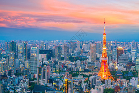 东京与日本东京塔的东京天际线旅行建筑街道天空办公室地标日落全景市中心旅游图片