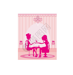 在美容院修指甲的女士 优雅的粉红卡图片