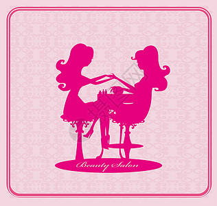 美容院修指甲 粉红色装饰卡服务女性美丽理发师团体沙龙框架配件衣服女孩们图片