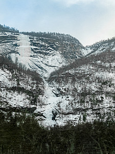 在挪威美丽的风景中 冰冻的瀑布和冰块溪流季节仙境墙纸天气岩石冰川森林冰柱蓝色图片
