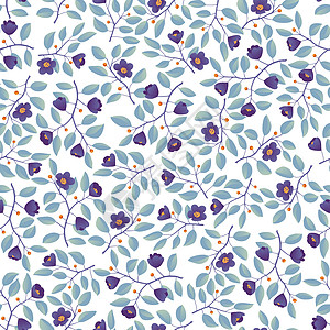 Floral 背景  无缝模式 树叶枝和p蓝色艺术紫色插图包装橙子花瓣织物纺织品花卉图片