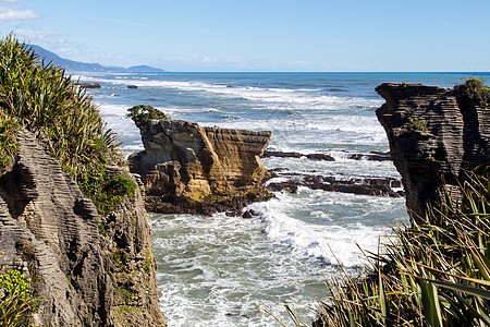 Punakaiki 煎饼冰块在新西兰旅行风景悬崖海滩吸引力沿海地质学海岸线岩石气孔图片