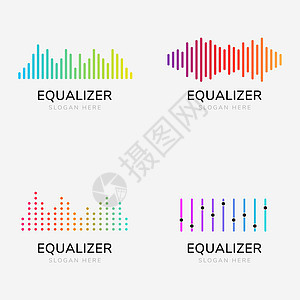 平准音效声波多彩色徽标平板矢量图片