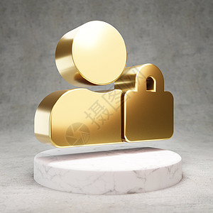 用户锁定图标 白色大理石讲台上闪亮的金色用户锁符号图片