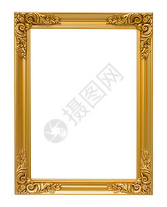 古色古香的金色复古框架豪华孤立的白色背景金子雕刻工作室木头博物馆镜子绘画财富正方形照片图片