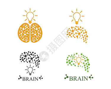 大脑与灯泡图标标志向量的想法和薄插图商业知识分子知识智力标识思考风暴器官原子图片