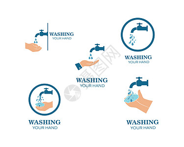 洗手标志图标矢量设计气泡感染泡沫细菌预防卫生龙头消毒肥皂插图图片
