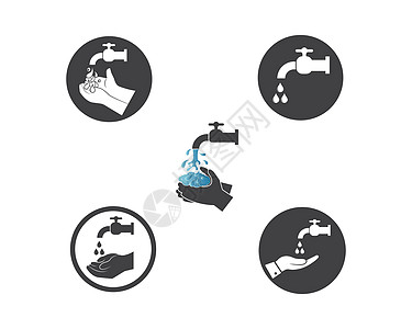 洗手标志图标矢量设计插图液体手指洗澡肥皂流感预防龙头细菌凝胶插画
