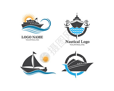 Logo 试样板矢量图示设计海洋旅行汽艇游艇标识海浪驳船帆船油船汽船图片
