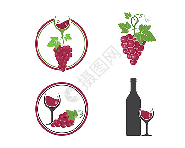 葡萄酒标志图标矢量插图设计庆典酒吧餐厅瓶子酒精标签酒杯等距红色草图图片