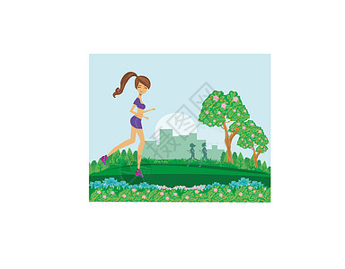公园的慢跑女孩活力团体肥胖运动员力量跑步卡通片暴饮暴食身体女士图片