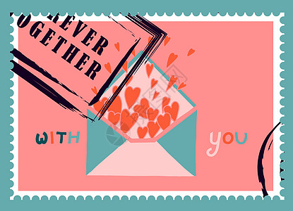 浪漫的邮票 情人节的信封和卡片 自上而下的视图 用于网页设计和印刷的现代矢量插图 复古邮票 信函和邮政投递概念收藏标签邮戳恋人感图片