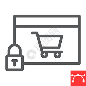安全在线购物线图标 安全和浏览器 购物车标志矢量图形 可编辑笔划线性图标 eps 10图片