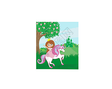 可爱的小公主 骑着童话般的马森林动物旅行魔法公主城堡建筑女性成人女孩图片