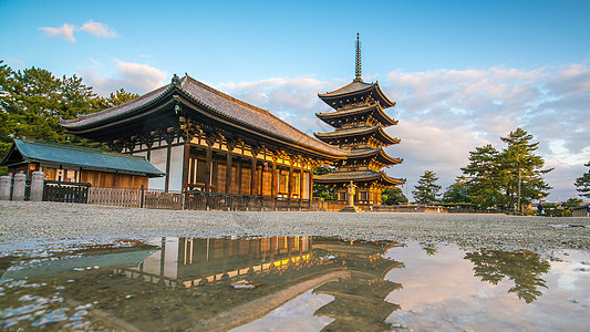 日本奈拉的五座神塔Kofukuji寺庙旅行宝塔传统世界季节佛教徒建筑遗产建筑学历史性图片