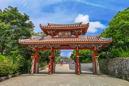 日本冲绳舒里城堡的门图片