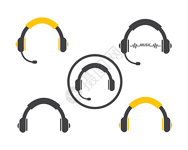 耳听器图标徽标标识插图矢量耳朵立体声配饰娱乐黑色电缆工具乐器技术白色图片