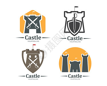 城堡标志图标矢量插图设计公主历史品牌盾牌王国堡垒幻想盔甲标识防御图片