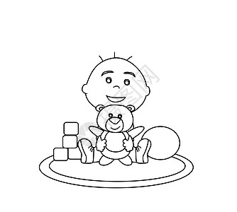 男孩宝宝抱抱熊卡通片艺术涂鸦孩子玩具草图木偶手绘插图染色图片